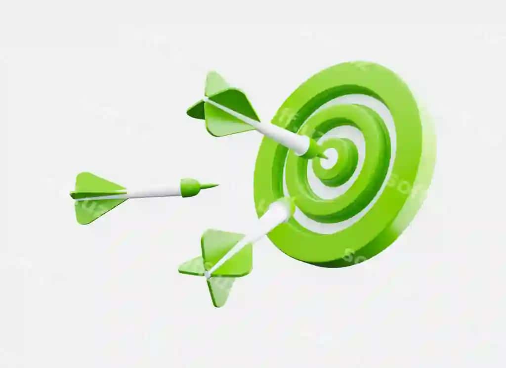 Maqsad uch o'lchim markazga urish 3D render SEO optimallashtirish SMM konsepsiyasi biznes muvaffaqiyati | Target with three arrows hit center 3d render seo optimization smm concept business success