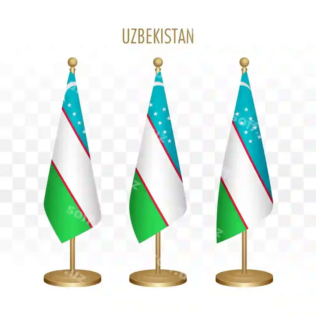 Oʻzbekiston tirmogʻi 3d vektor illustratsiyasi oq rangda izolyatsiyalangan | Standing flag uzbekistan 3d vector illustration isolated white