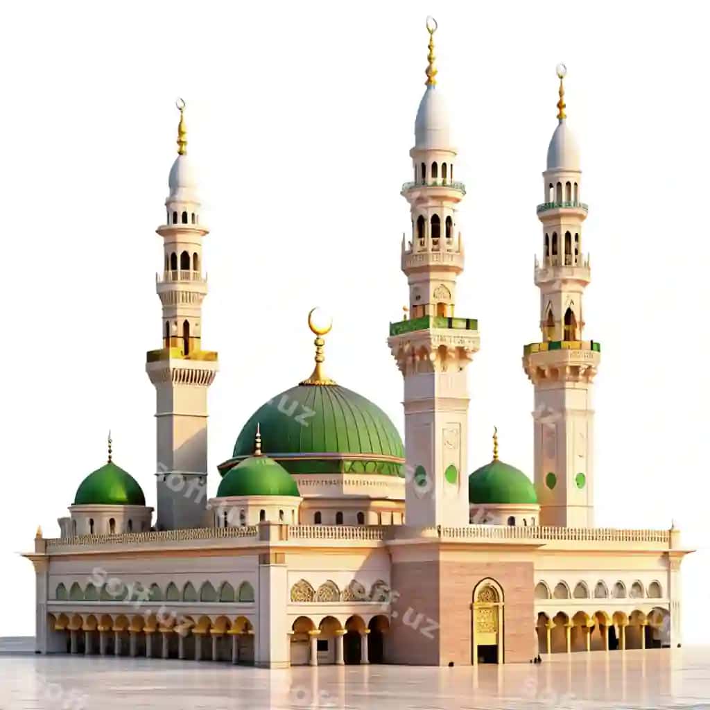 Islom arxitekturasi tashqi masjid oq fon psd | Islamic architecture exterior masjid white bacckground psd