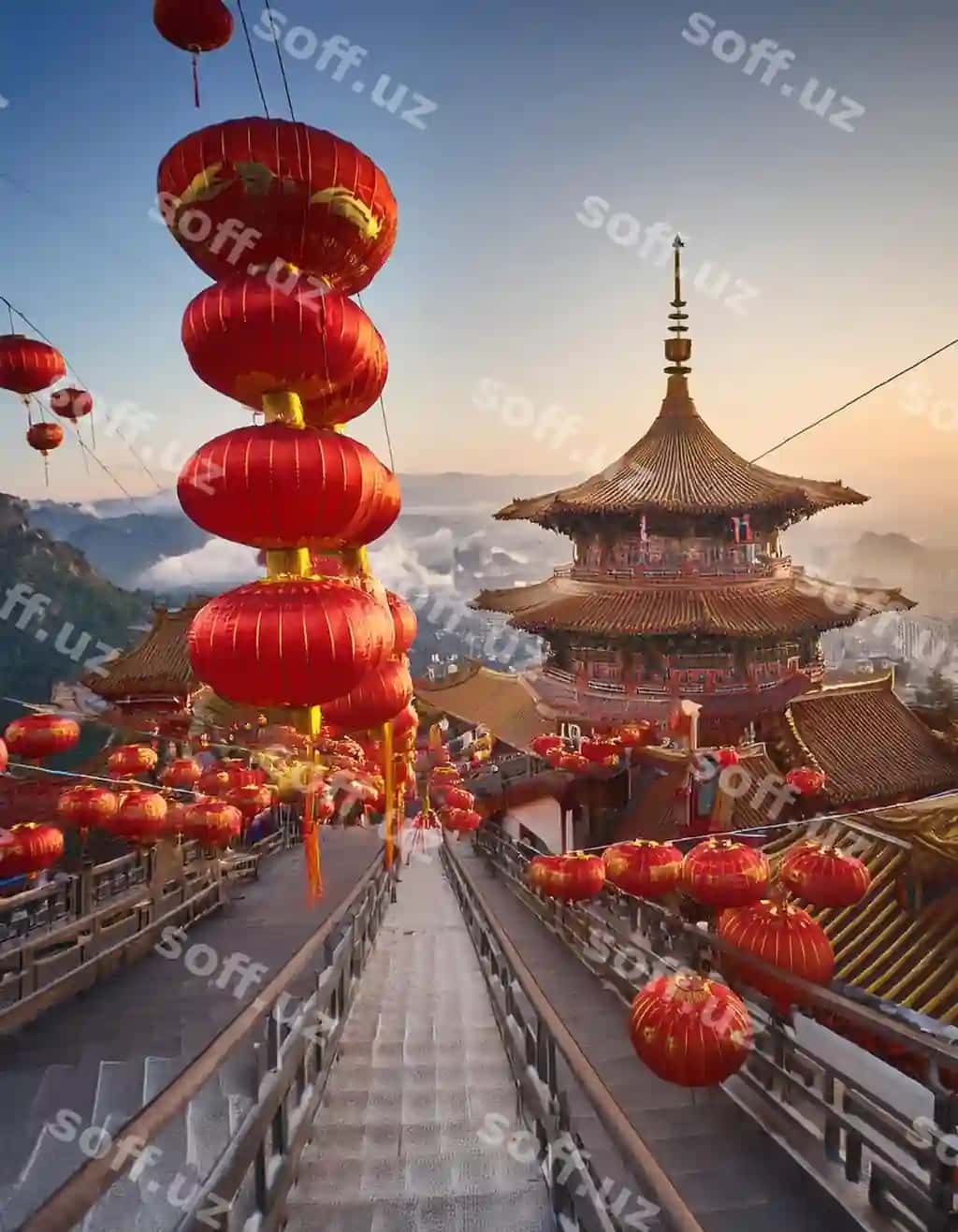 Qizil xitoy lampasi xitoy lampalari bilan shaxobcha | Red chinese lantern is staircase with chinese lanterns it