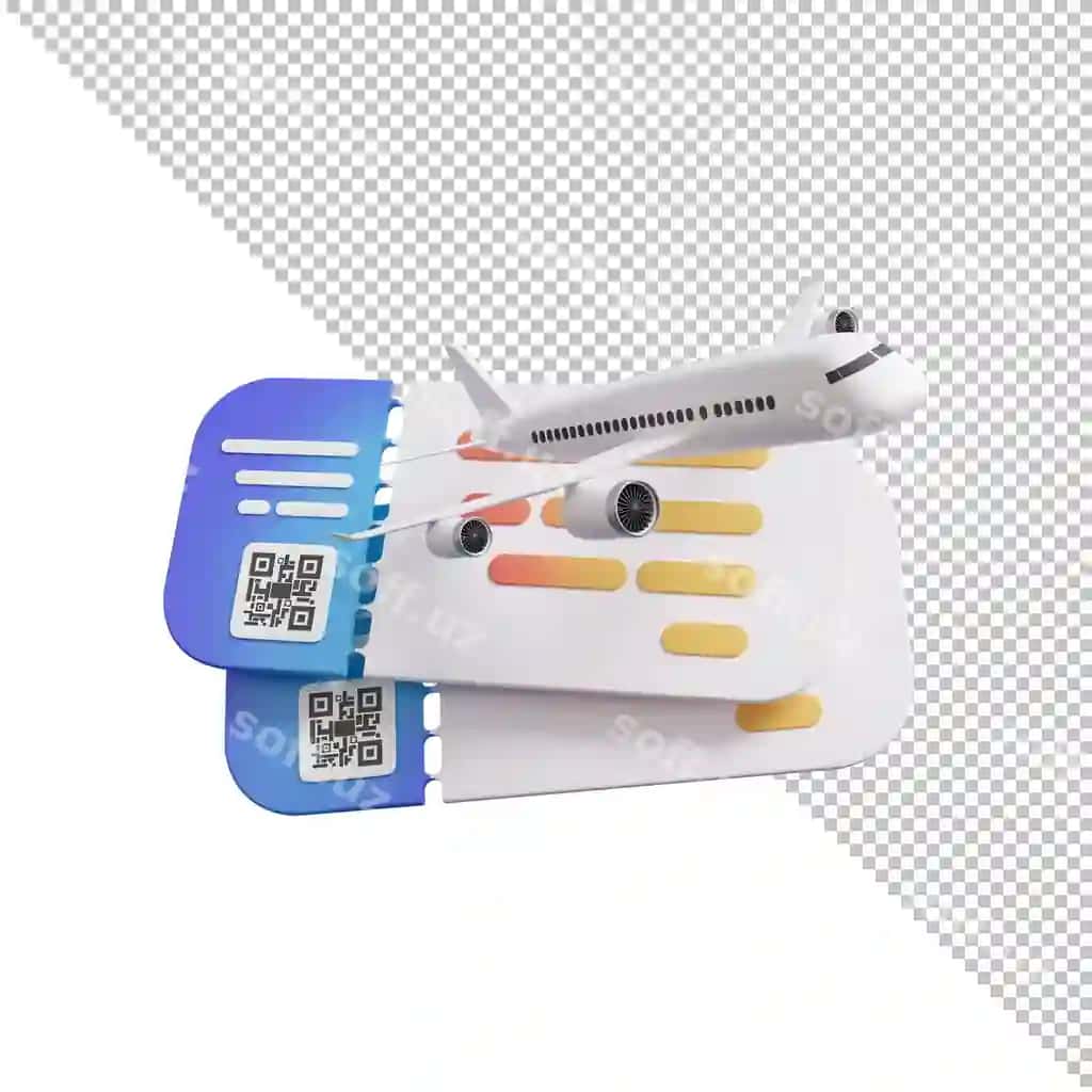Psd 3d samolyot sayohat chiptalari shaffof haqiqiy fonda | Psd 3d plane travel tickets transparent realistic background