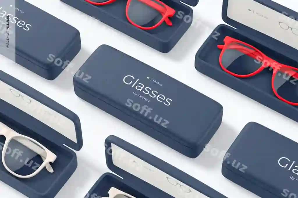 Ko'z qo'lliqchilari qadoqlari komplekti namunasi | Eyeglasses cases set mockup