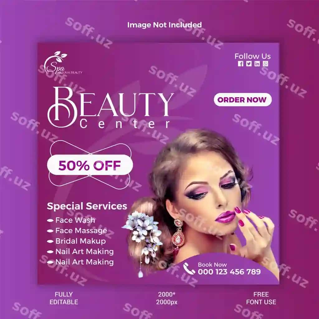 Vektor go'zalik spa markazi Instagram ijtimoiy media post shabloni | Vector beauty spa center instagram social media post template