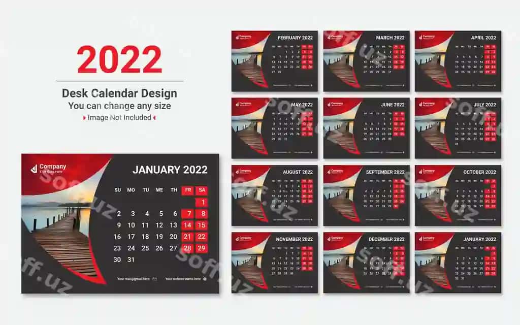 2022 yangi yil rangli ijodkor stol takvimi dizayn shabloni premium | 2022 new year colorful creative desk calendar design template premium