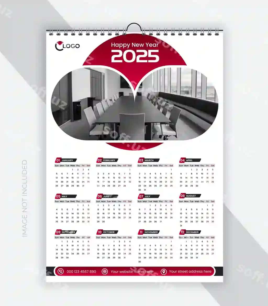 Zamonaviy devor taqvimi dizayni 2025 bitta sahifa devor taqvimi shabloni | Modern wall calendar design 2025 one page wall calendar template