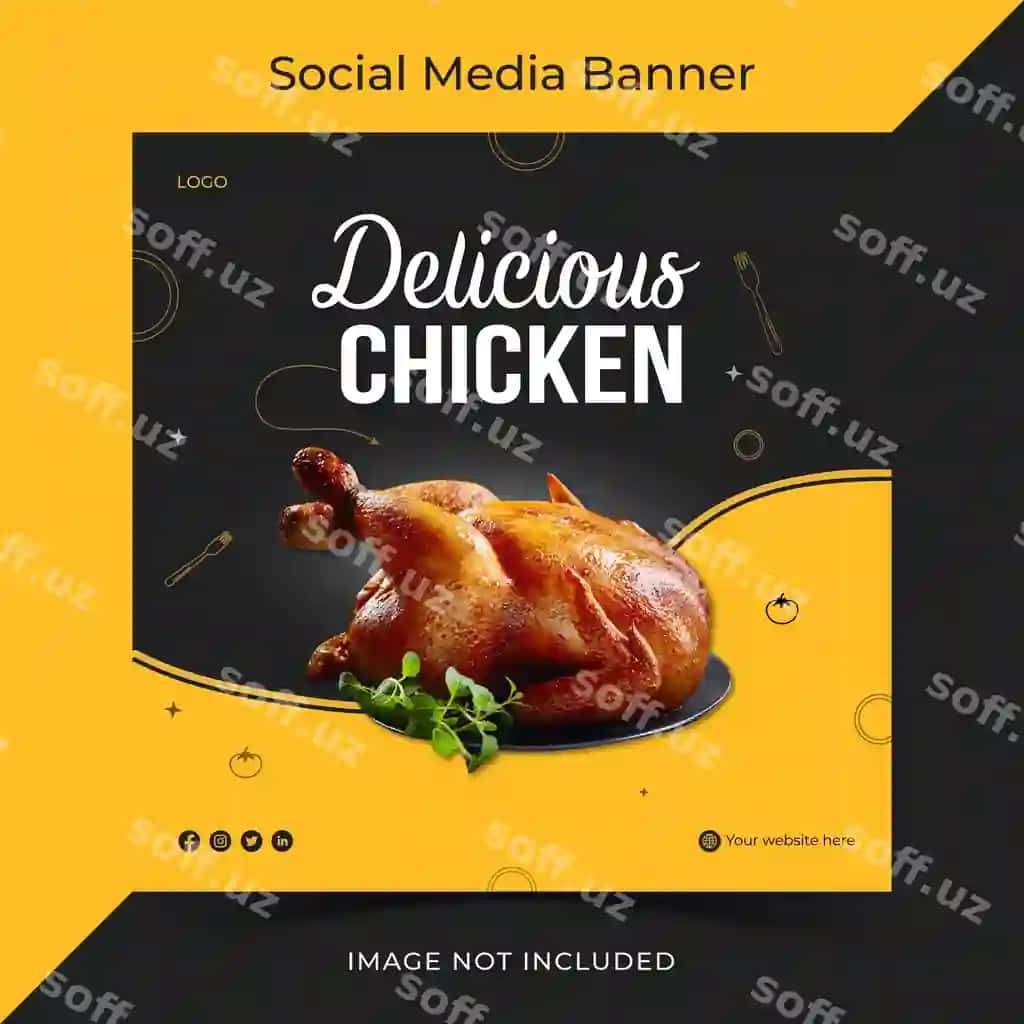 Mamno'a tovuq ijtimoiy media banner | Delicious chicken social media banner