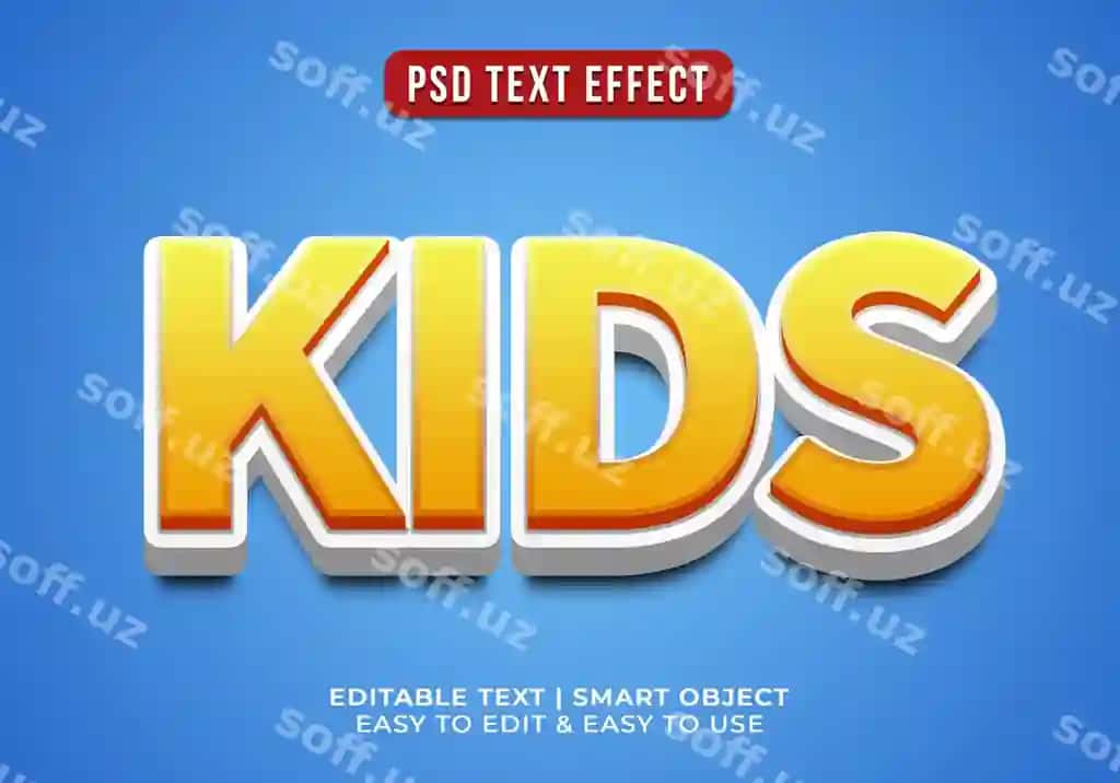 Uch o'lchovli bolalar apelsin rangli matn effekti | 3d kids orange text effect