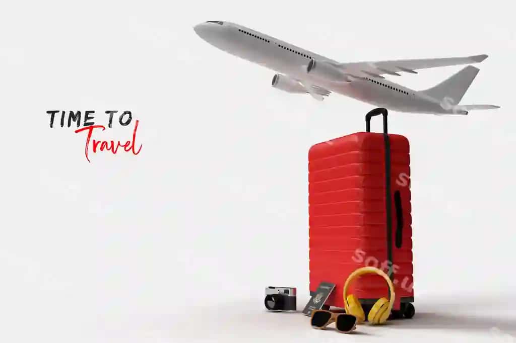 Bagaj samolyot bilan oq fonda ajraltirilgan | Suitcase with airplane isolated white