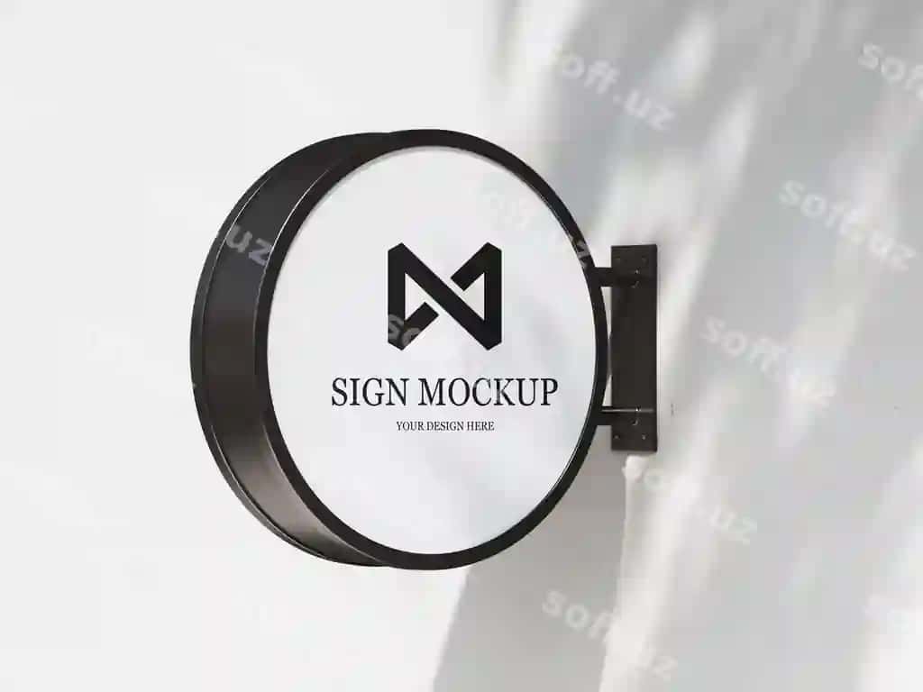 Aylanma belgi namunasi oq devorda | Round sign mockup white wall