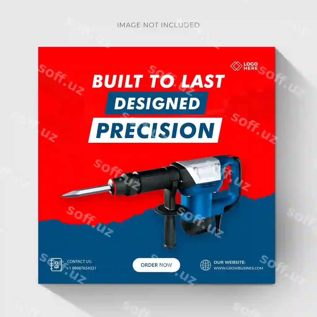 Instagram uchun qurilish burish mexanizmi ijtimoiy tarmoqlar posti baner shabloni | Construction drill machine social media post banner template instagram