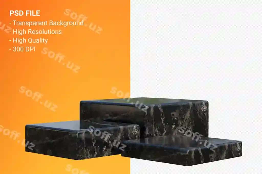 Qora marmar podium minimal shaffof kosmetik mahsulot prezentatsiyasi | Black marble podium minimal transparent cosmetic product presentation