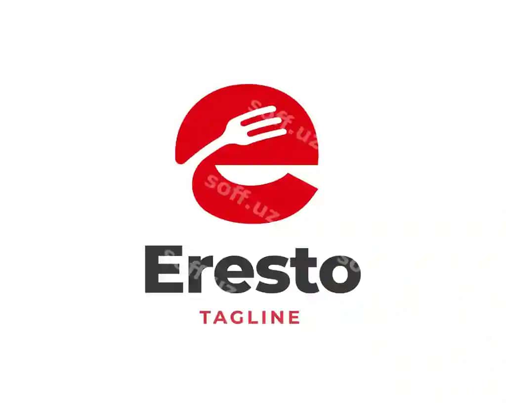 Harf e restoran logotipi dizayni chakcha pichoq ikon elementi bilan | Letter e restaurant logo design with fork knife icon element