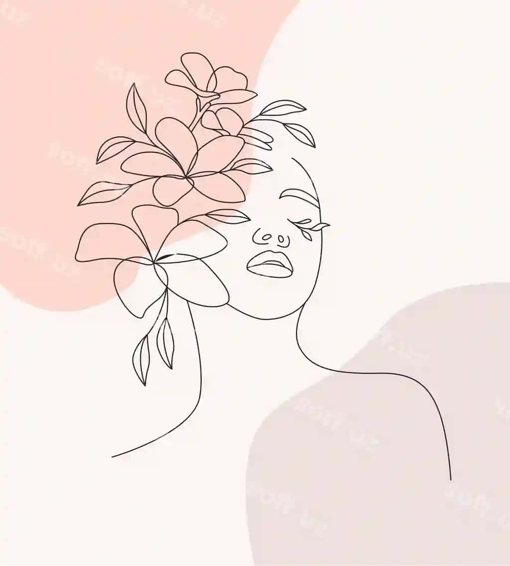 Line art chiroyli ayolining yuzi nafis gullar | Line art beautiful woman s face elegant flowers