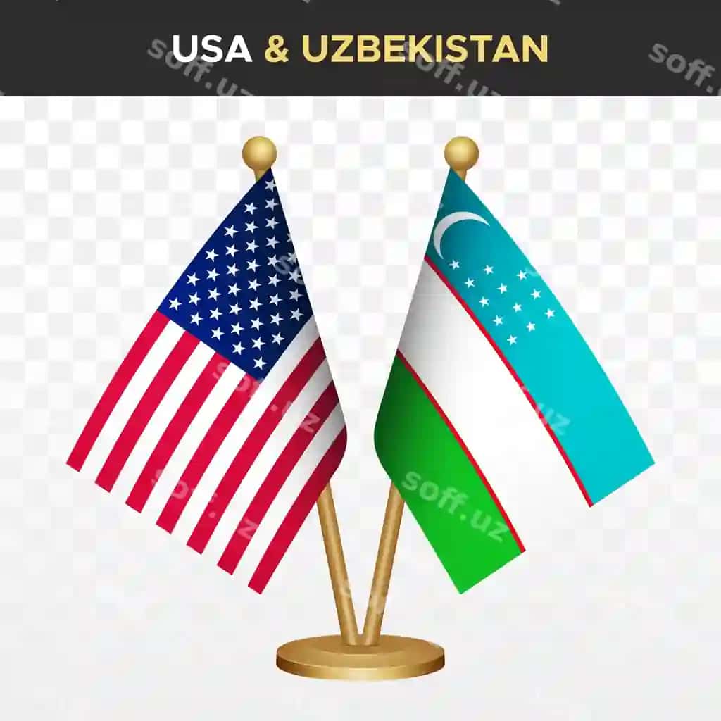 AQSH va Oʻzbekiston bayrlari 3D stol bayrlari ajraltirilgan | United states america usa vs uzbekistan flags 3d desk flags isolated