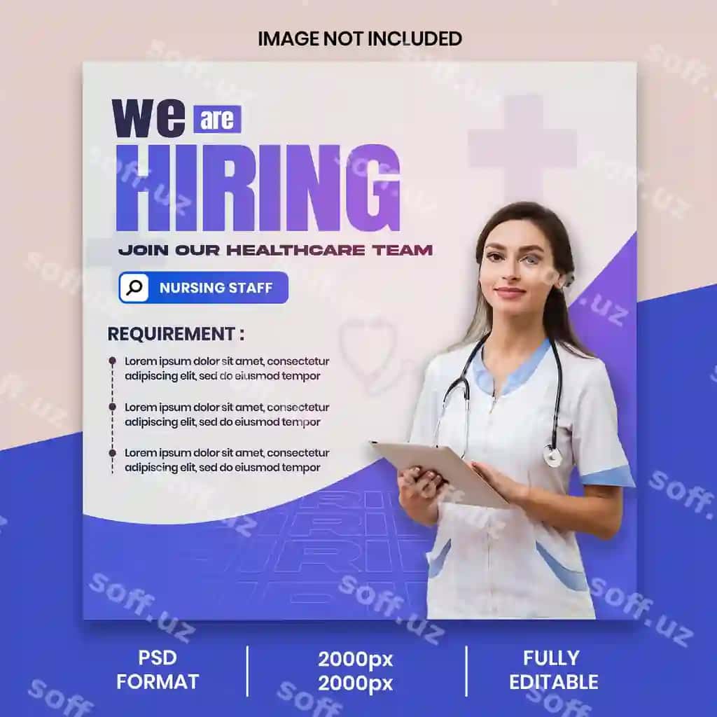 Parvarish xodimlari uchun jalb etish va ko'plab maqsadlarda ishlatiladigan poster | We are hiring nursing staff recruitment poster multipurpose poster