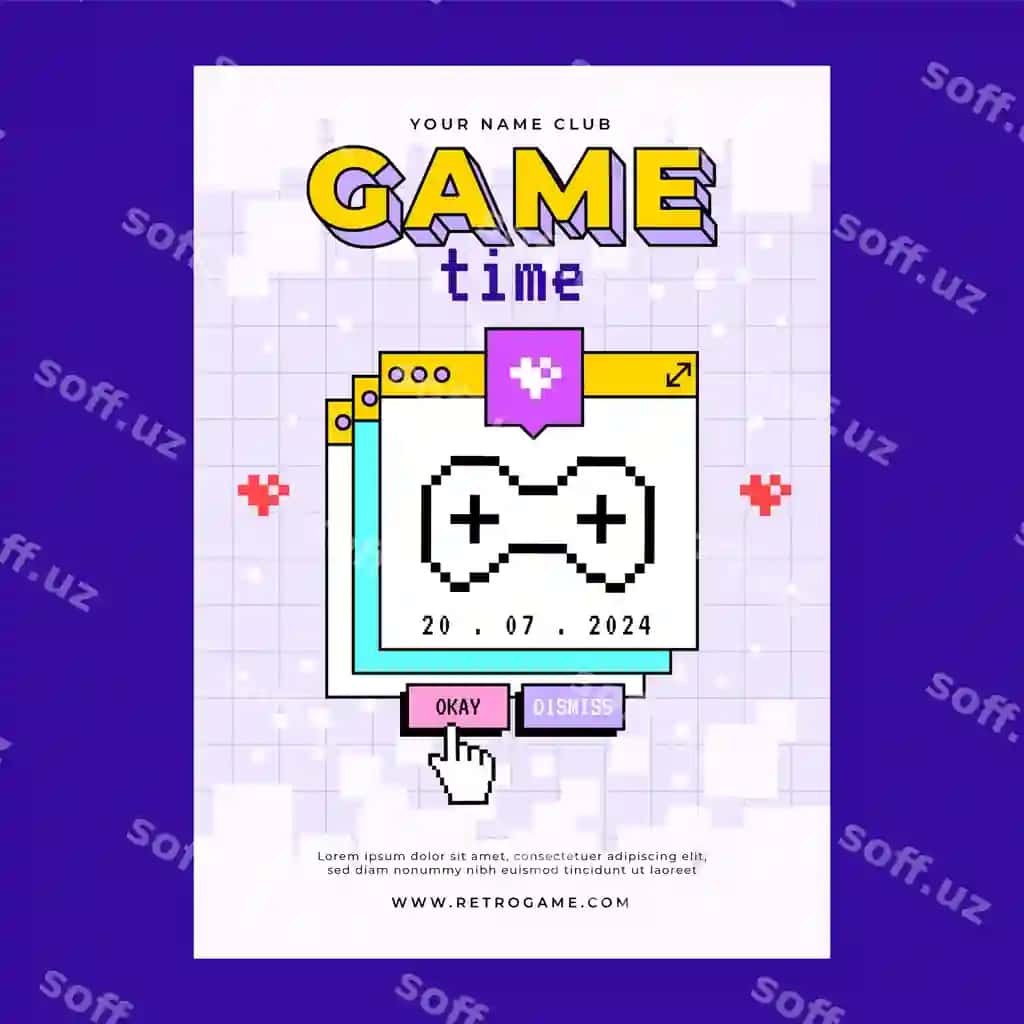 Tekis piksel dizayn vertikal poster shabloni | Flat pixel design vertical poster template