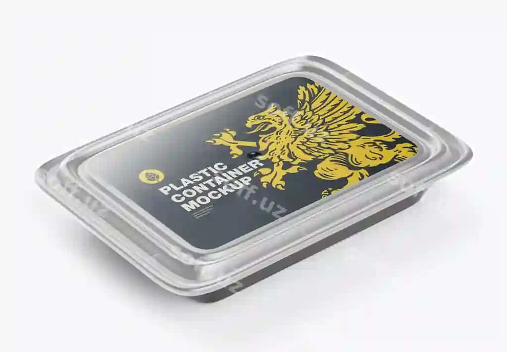 Plastik quti stiker etiketli namuna | Plastic container with sticker label mockup