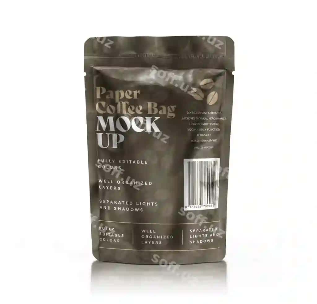 Stand up pouch bag mockup kofe qop packaj PSD shablon | Stand up pouch bag mockup coffee bag packaging psd template