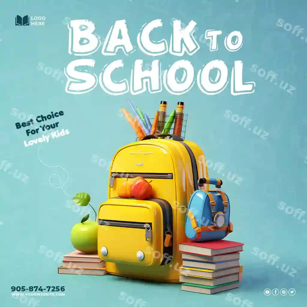 3D maktabga qaytish ijtimoiy tarmoqlardagi e'lon | 3d back school social media post