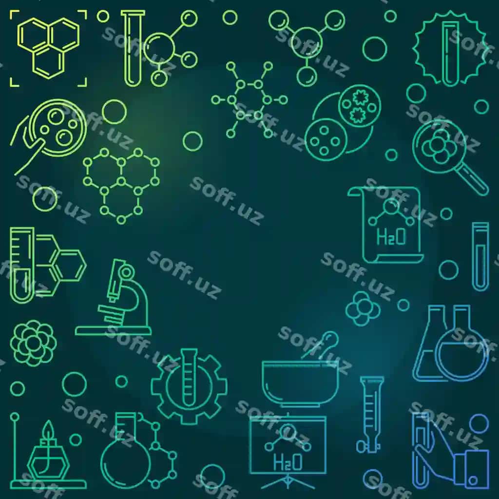 Kimyo girmet chiziqlar illustratsiyasi doira freym bilan | Chemistry coled line illustration with round frame