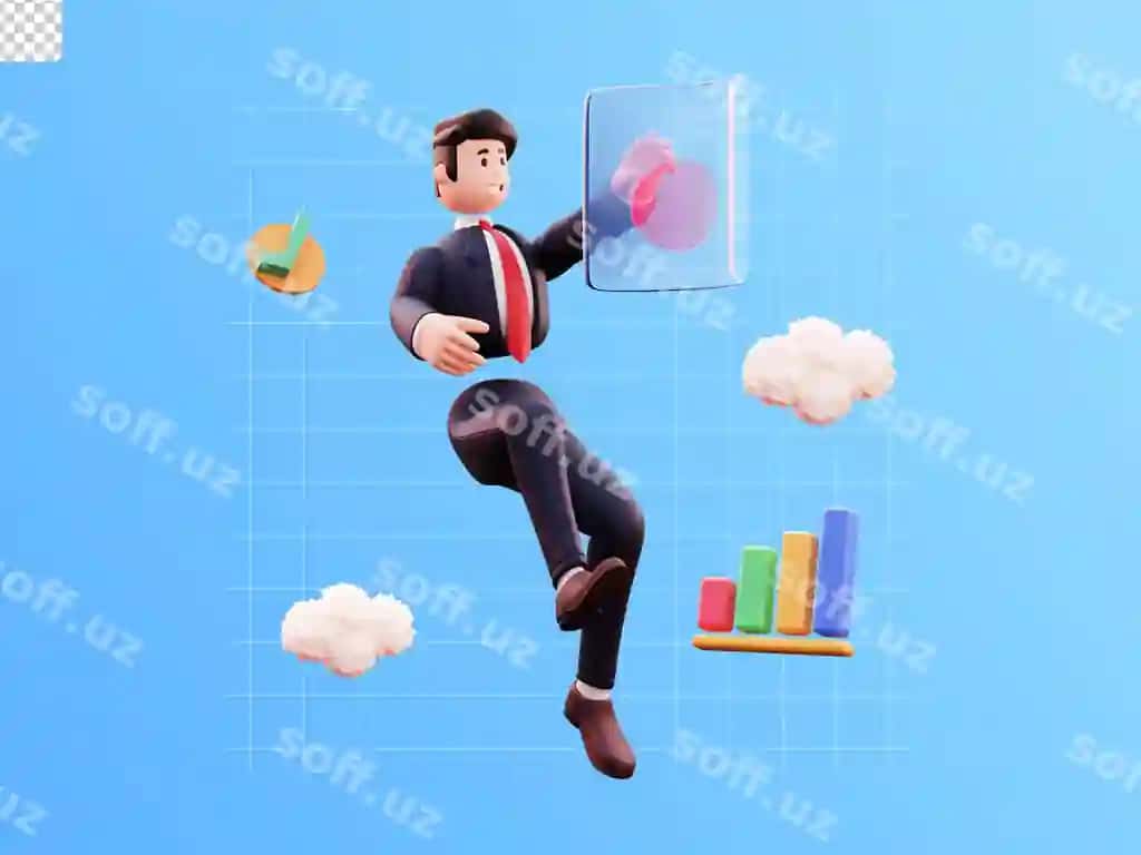 3d personaj biznesmen illustratsiya ma'lumotlar tahlili | 3d character businessman illustration data analysis