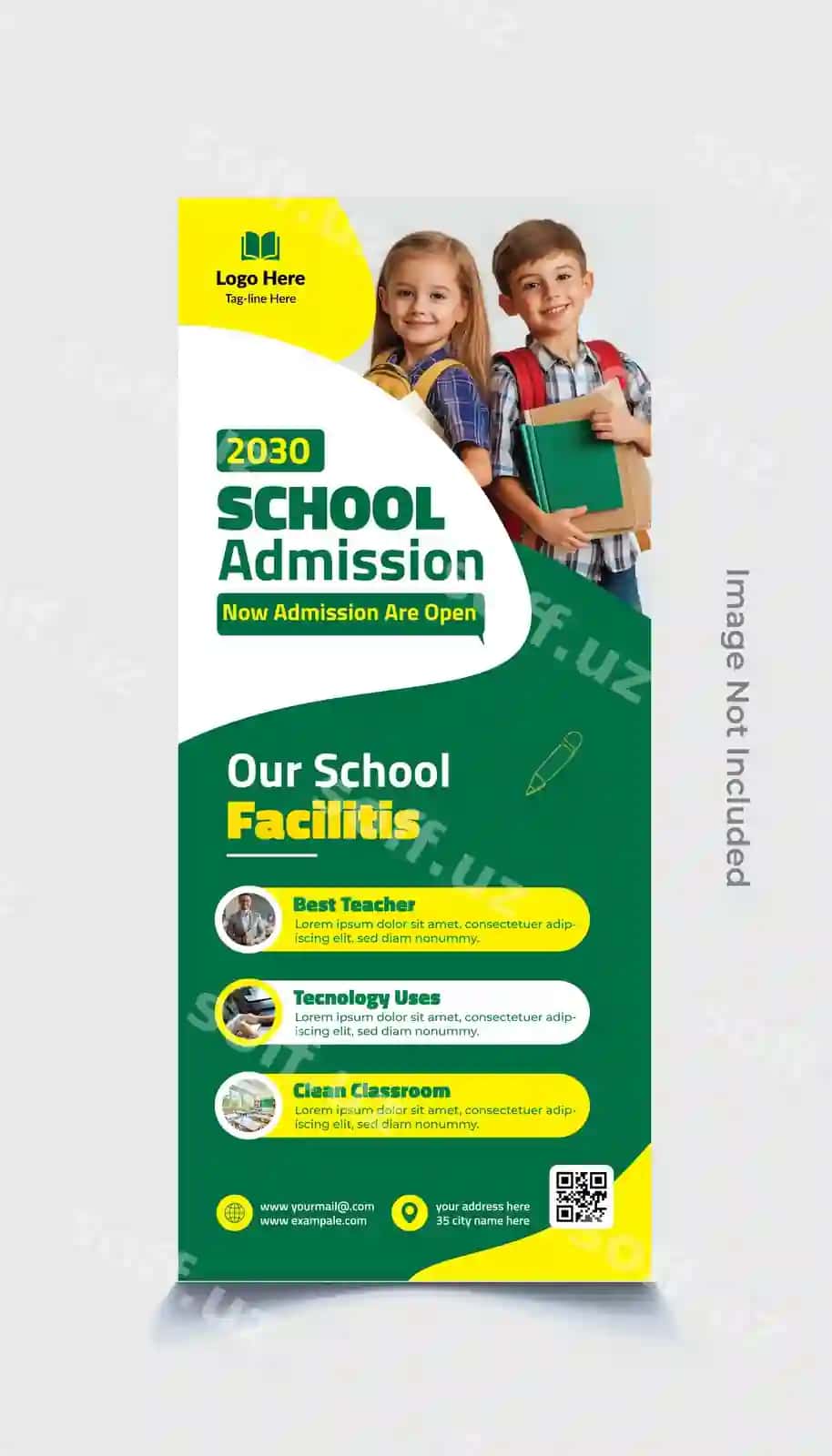 Maktab qabuli uchun aylanma baner dizayni | School admission roll up banner design