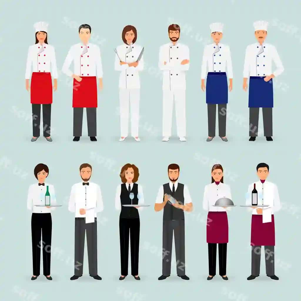 Mehmonxona restorani erkak ayol jamoa kostyumlari guruh katering xizmati | Hotel restaurant male female team uniform group catering service