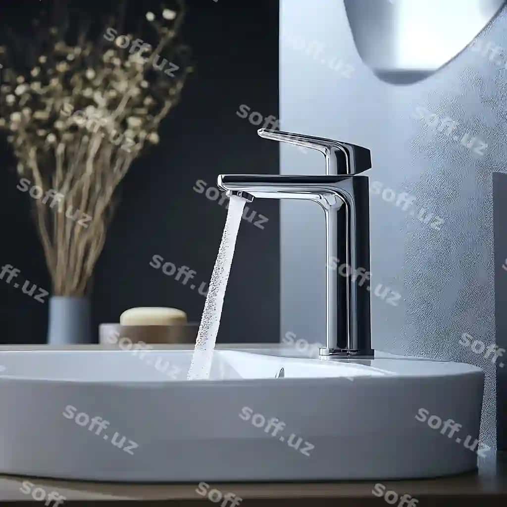 Bir taga bor, uning tapsi chiqarayotgan. | There is sink with faucet running out it