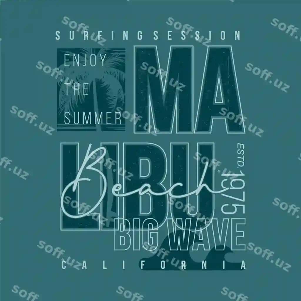 Malibu pochina Kaliforniya surf rida vektor futbolka bosmasi tipografiya | Malibu beach california surf rider vector t shirt print typography