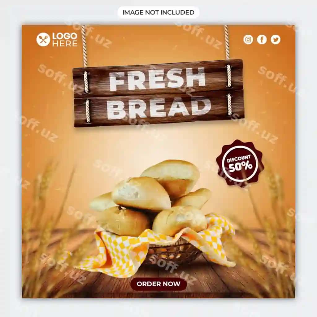 Yangi nonusiy social media reklama kvadrat banner shabloni | Fresh bread social media promotion square banner template