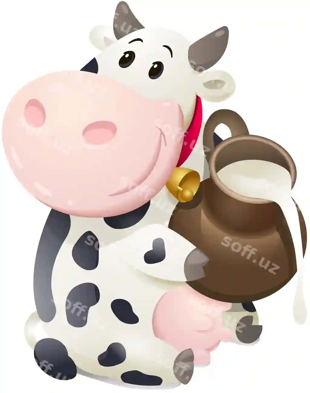 Kartun qalin sigir chiqirdoq sut bilan | Cartoon chubby cow with jug milk