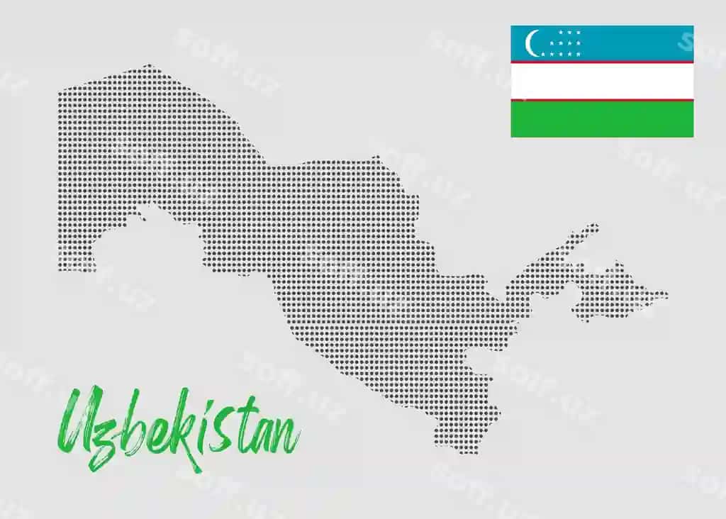 O'zbekiston nuqtali xaritasi bayroq bilan minimalistik geografik vektor dizayni | Uzbekistan dotted map with flag minimalist geographic vector design
