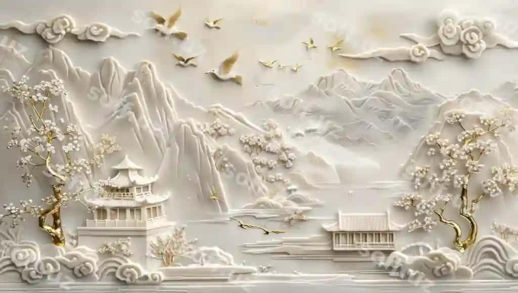 3d carved relief tinch xitoy landshtyeliği | 3d carved relief tranquil chinese landscape