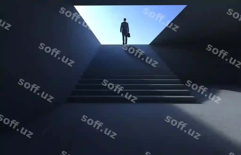 Tuborga kelgan bizznesmen shaxobcha ustida turib qarab o'ylaydi. | Hesitant businessman stand stair looking thinking