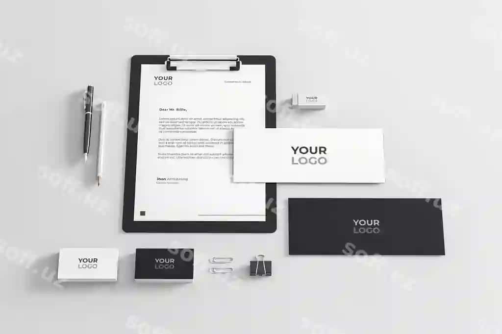 Qozon mockup qora oq kompaniya biznes realistik | Stationery mockup black white company business realistic