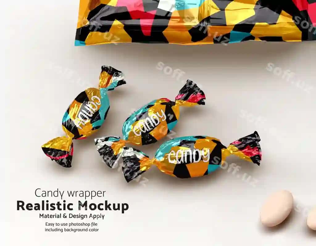 Haqiqiy mockup shirinlik oramasi | Realistic mockupcandy wrapper