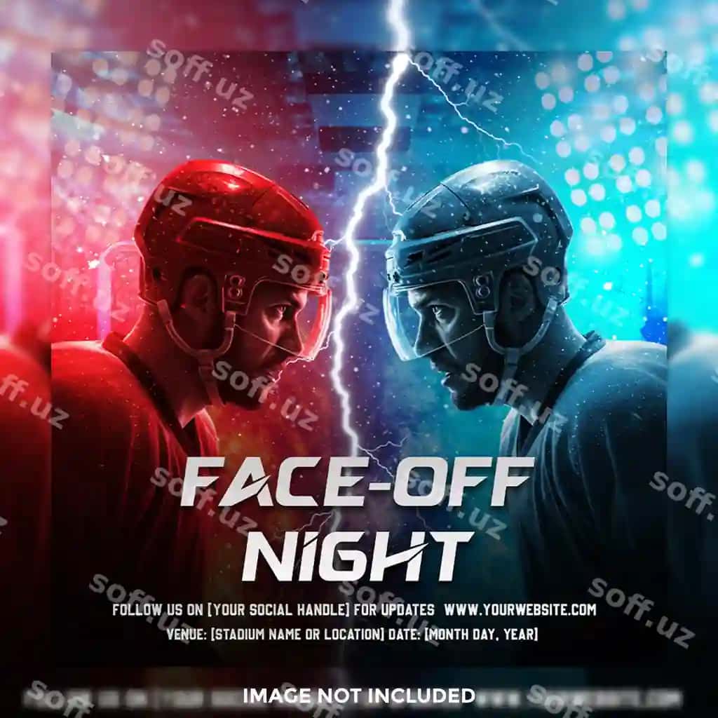 Dinamik hokkey faceoff kecha ijtimoiy media shabloni | Dynamic hockey faceoff night social media template