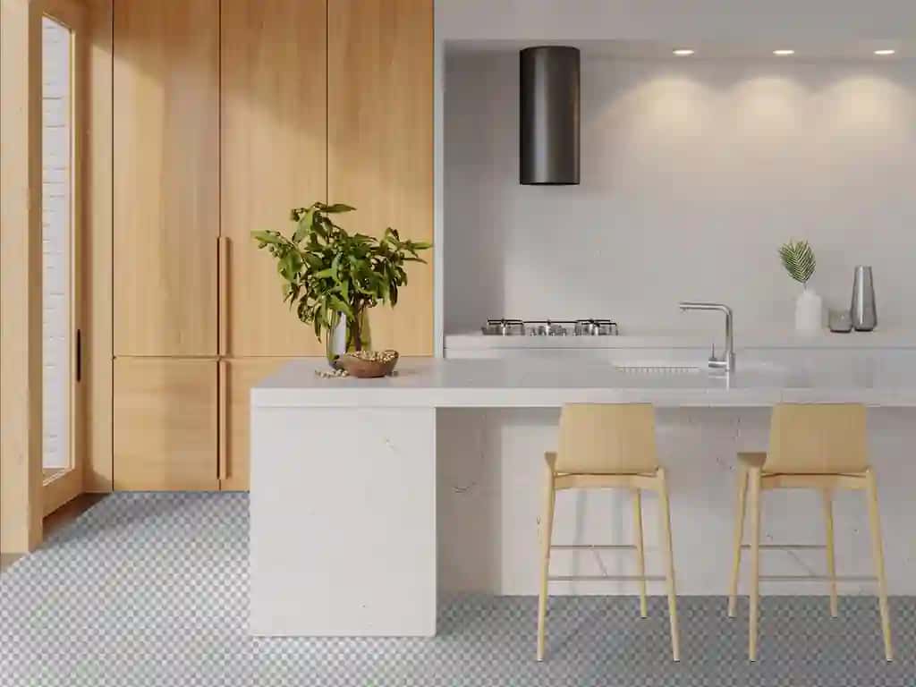 Orol taburelari bilan zamonaviy oshxona interyeri | Modern kitchen interior with island bar stools