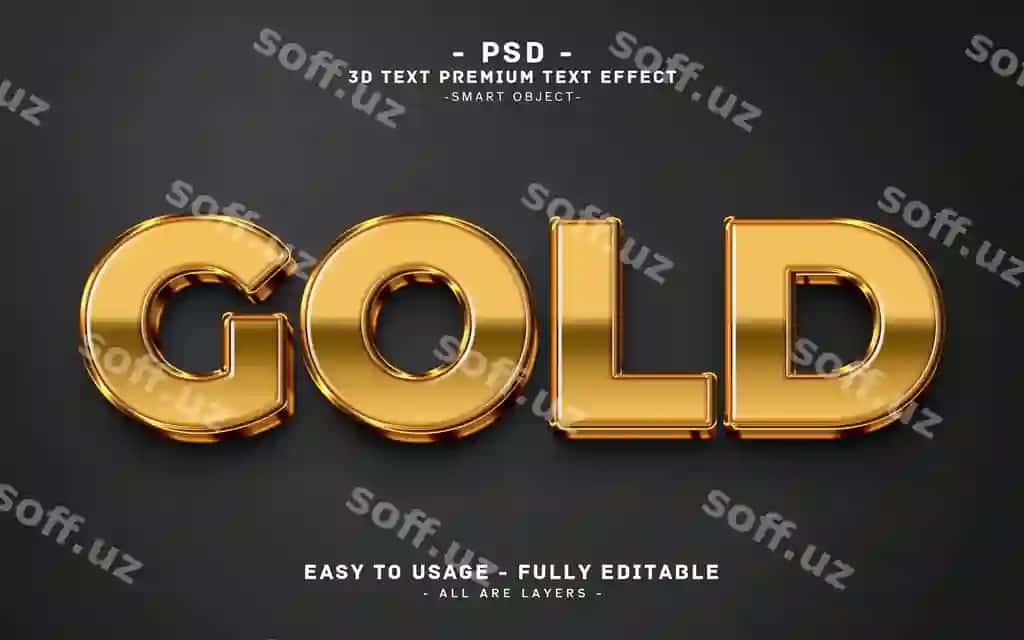 Oltin 3d tahrir qilish mumkin Photoshop matn effekti uslubi | Gold 3d editable photoshop text effect style