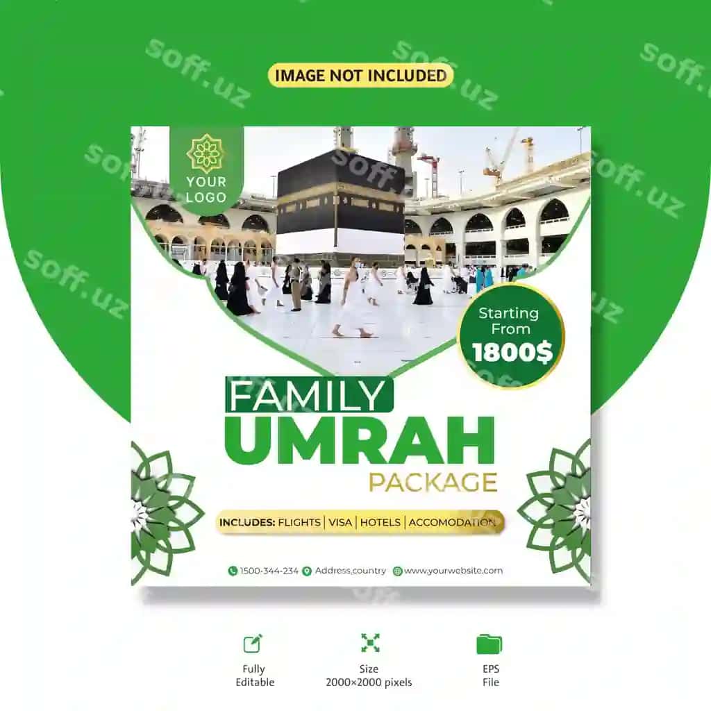 Umrah Hajj reklama postlar sayohat turlar shablon Instagram Mekka Islomiy | Umrah hajj ads posts travel tour template instagram mecca islamic