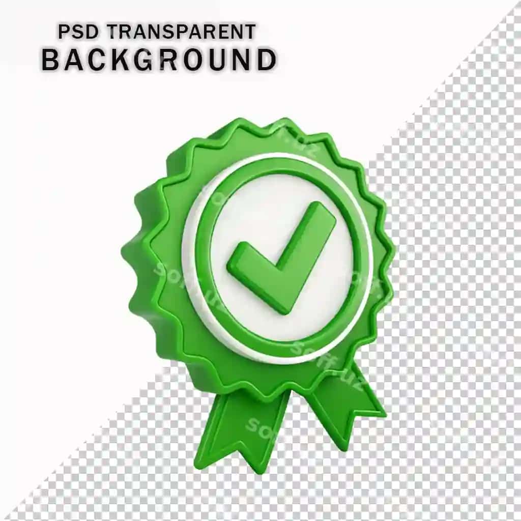 3d yashil tasdiqlanmagan badj chiziqli belgi haqiqiy axborot ikonasi shaffof fonda | 3d green verified badge check mark realistic icon transparent background