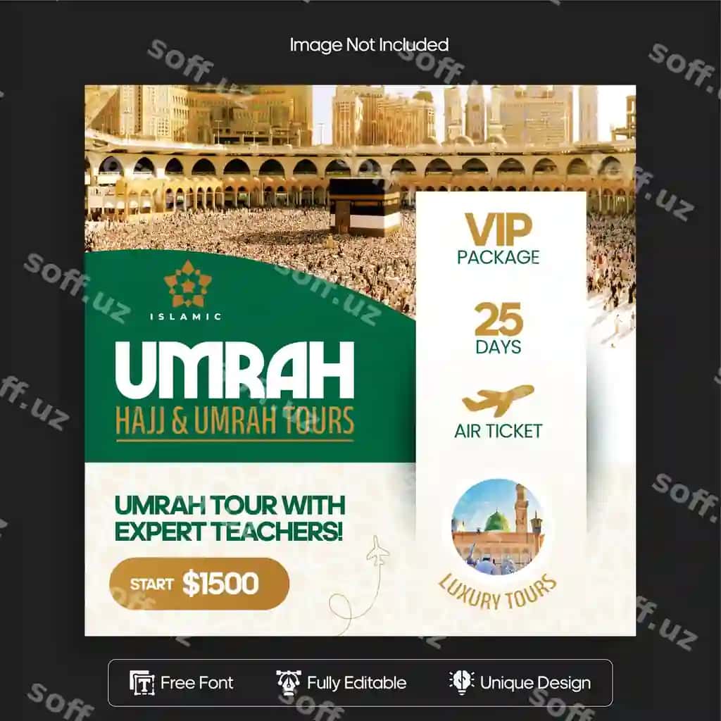 Hajj Umrah post banneri ijtimoiy tarmoqlar flyer shablonlari | Hajj umrah post banner social media flyer templates