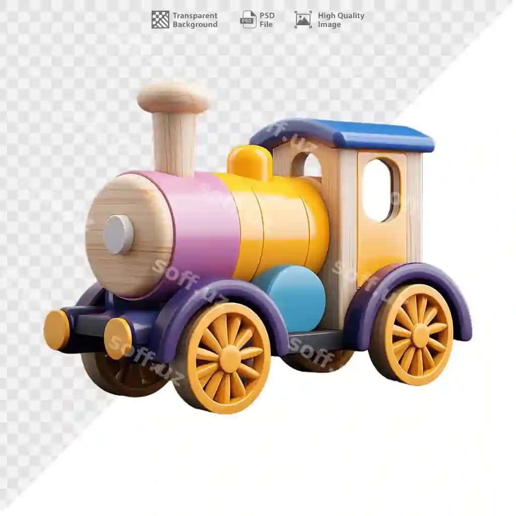 Rangli yog'ochli o'yin treni turli xil shakllar, quvaq ranglar, shaffof. | Colorful wooden toy train with various shapes vibrant colors transparent
