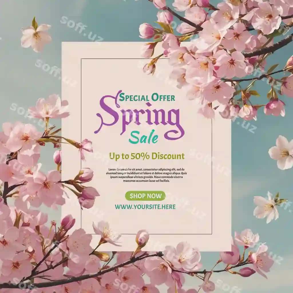 Bahor sotuvi maxsus taklif ijtimoiy tarmoqlardagi post dizayni | Spring sale special offer social media post design