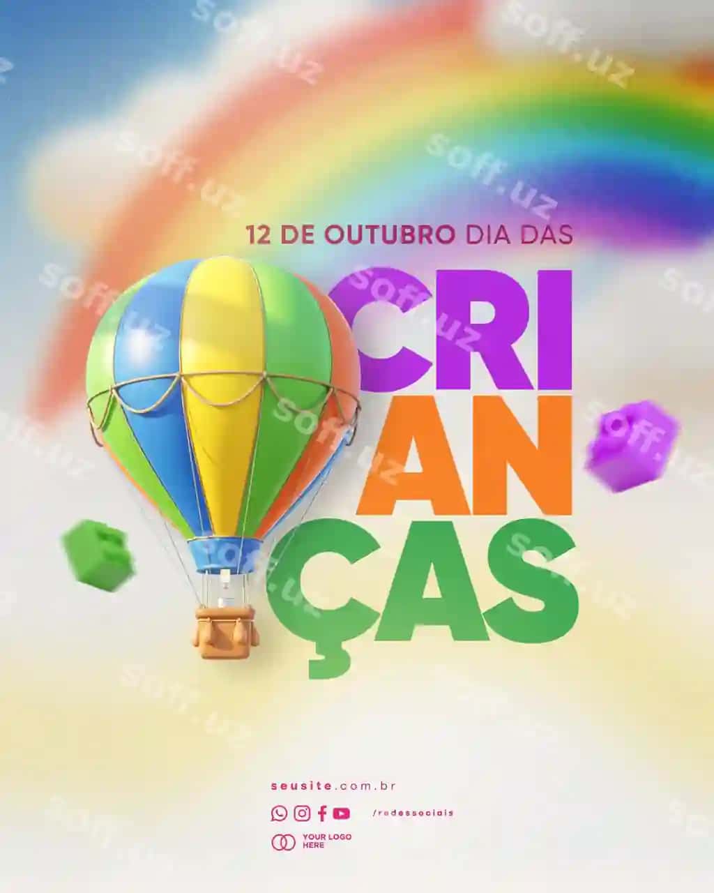 Baxromli bolalar kuni post uchun tahrir qilish mumkin matn Portugalcha bolalar oyi | Happy childrens day post editable text portuguese childrens month