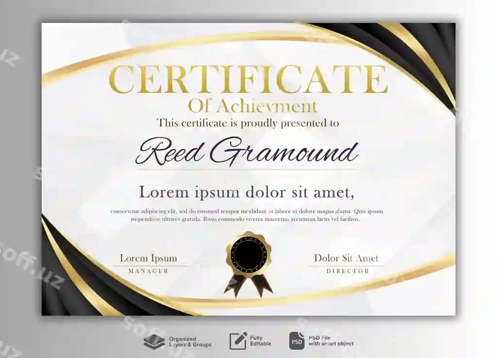 Elegant qora sertifikat shabloni | Elegant black certificate template
