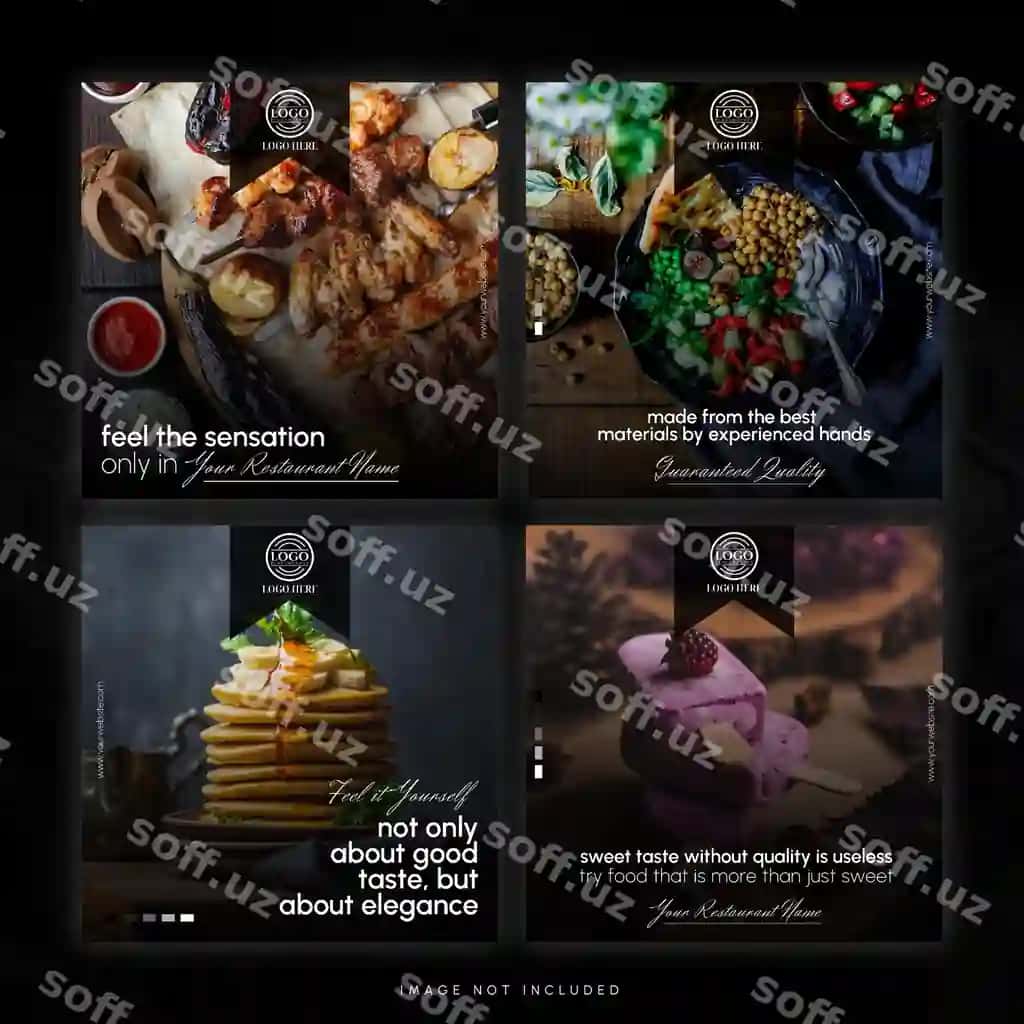 Elegant hasharot ovqat ijtimoiy tarmoqlar post majmuasi | Elegant luxury food social media post bundle