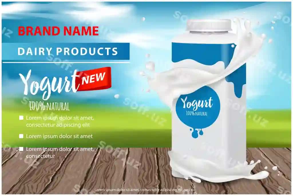 Yo'gurt reklamalari mazali kvadrat plastik quti shtyutli bilan | Yogurt ads appetizing square plastic bottle with screw cap with