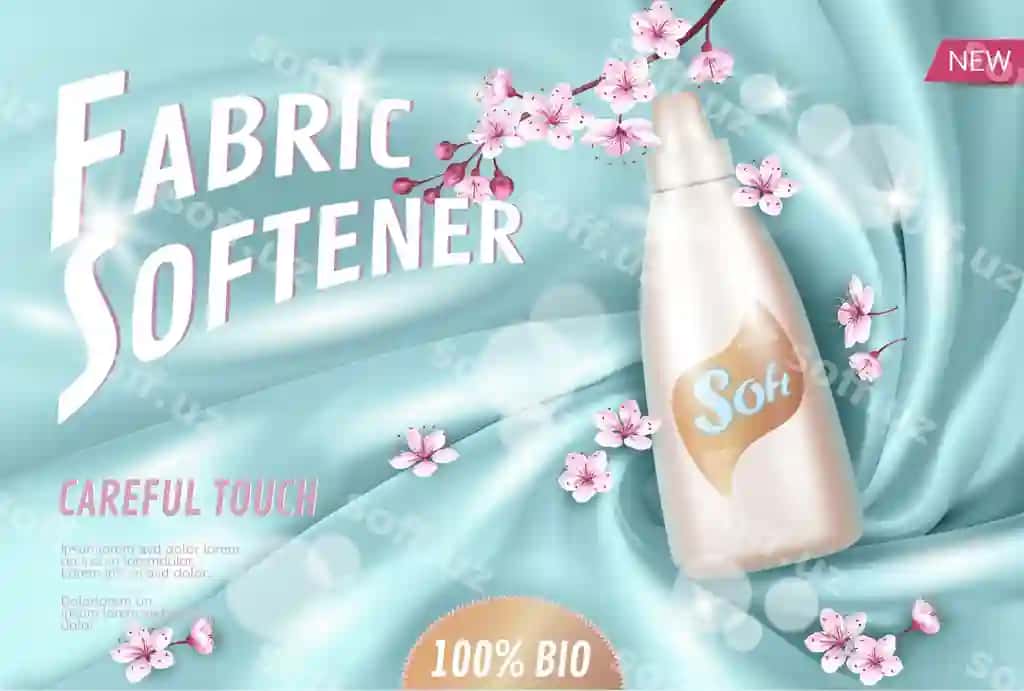 Sakura güli mato yumsho'tgich reklama poster shabloni pushti gül qırg'ichi | Sakura flower fabric softener promotional poster template pink petal