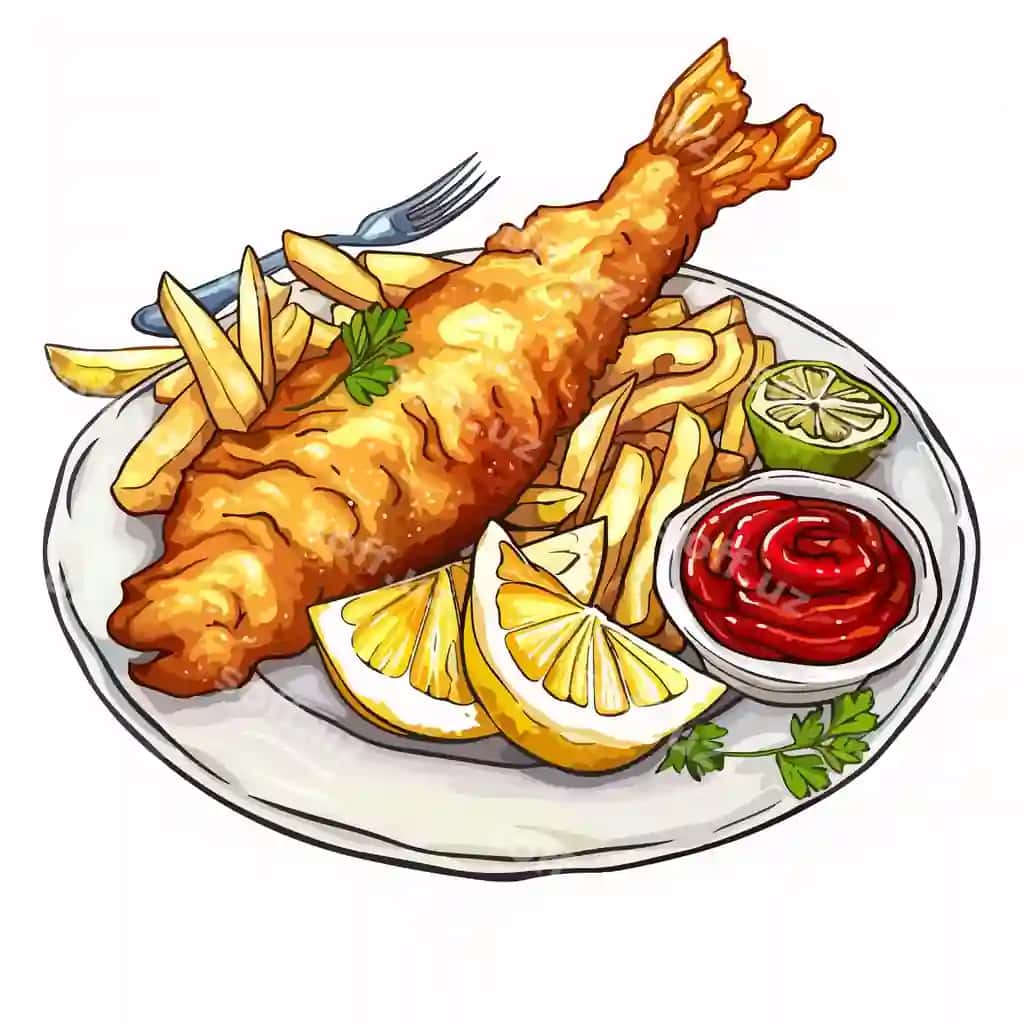 Baliq fri illustratsiya restoran menyu kontseptsiya | Fish chips illustration restaurant menu concept